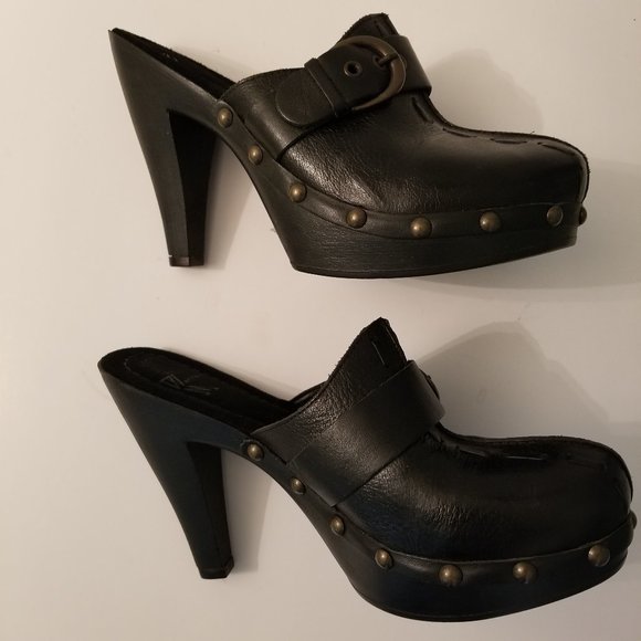 White Mountain | Shoes | White Mountain Black Leather Studded Heeled Clogs  Mules Size 7 | Poshmark